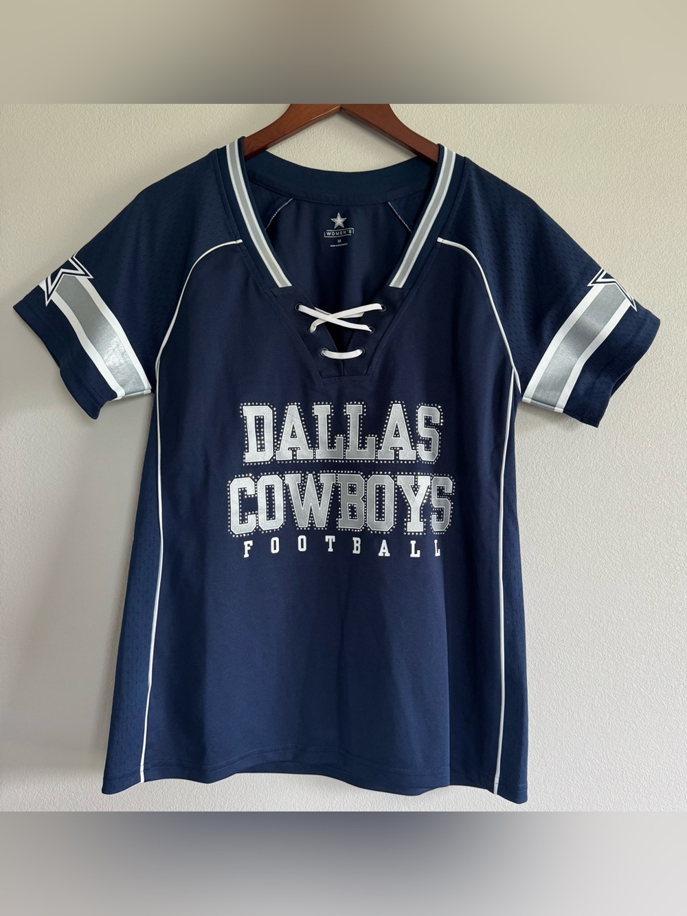 Dallas Cowboys Women's Jersey Lace-Up V-Neck Tee - Size M
